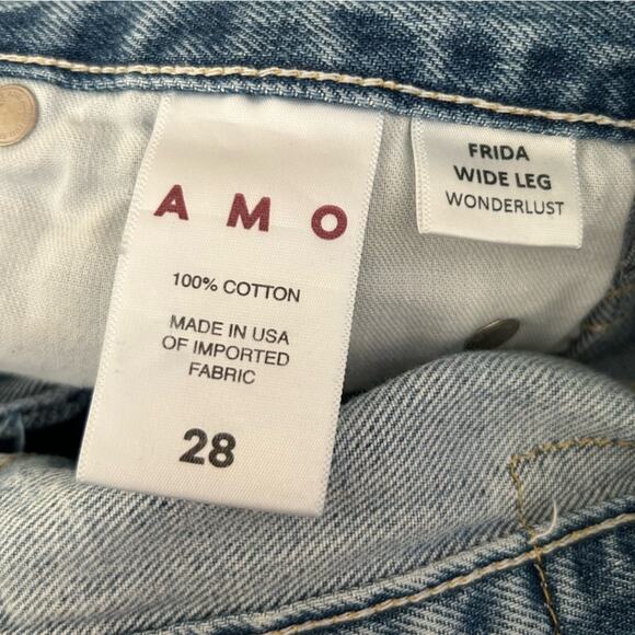 AMO Denim Frida Wide Leg Distressed Blue Jeans Size 28 - Picture 8 of 8